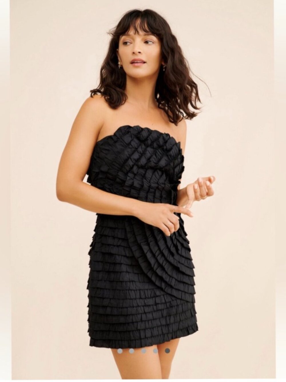 Anthropologie FARM Rio Strapless Textured Mini Dress Ruffles Small Cotton Black